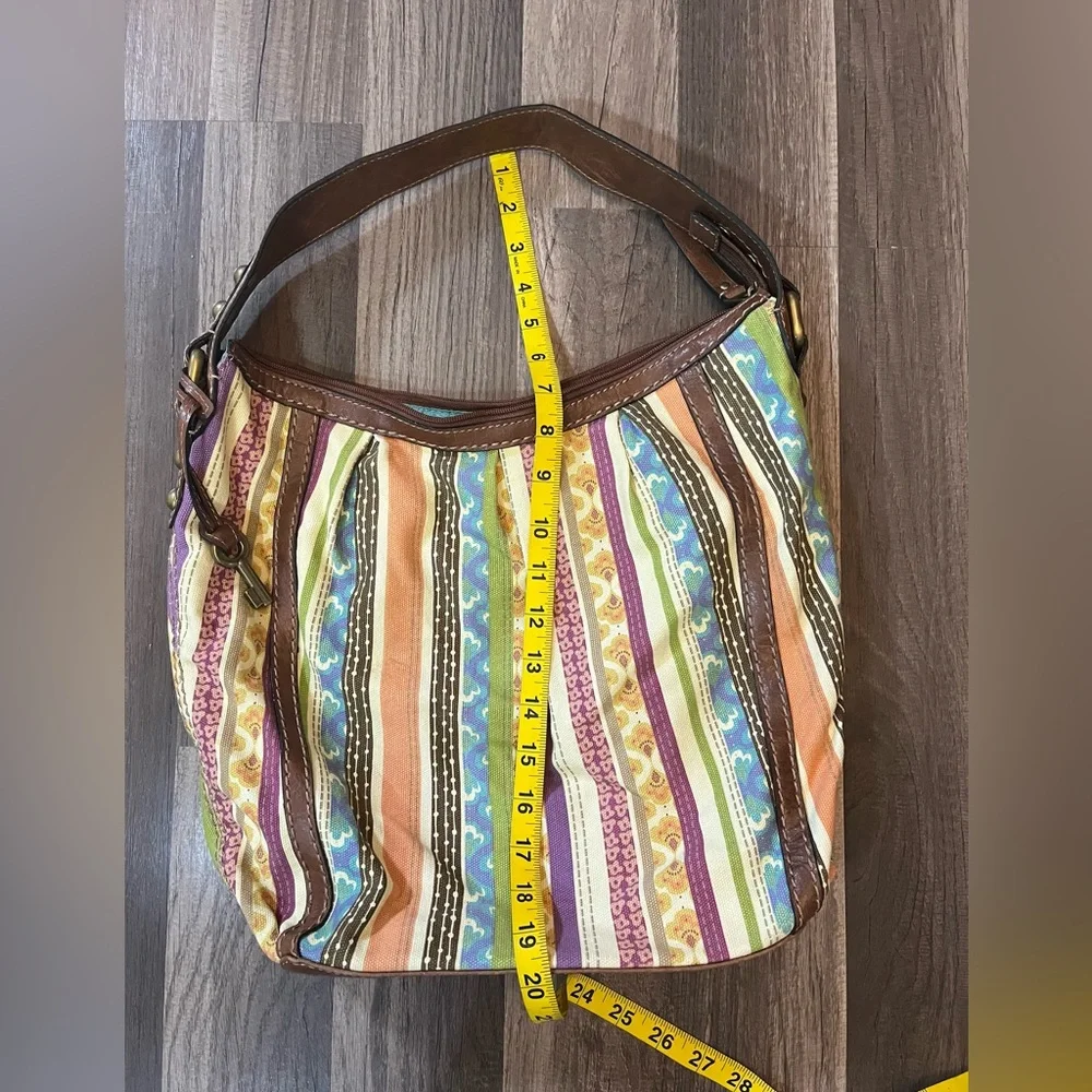 Fossil Striped Multicolor Patchwork Fabric/Leather Boho Shoulder Bag